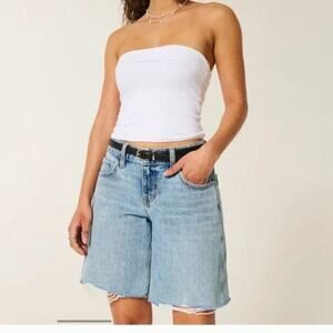 Hollister Low Rise Denim Fray Baggy Jort Short Medium Wash Women's Size W25 NWT